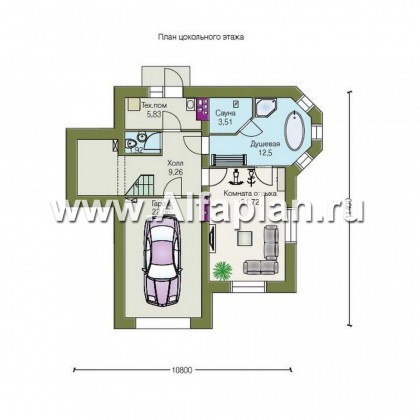 «Корвет» - проект трехэтажного дома, с эркером, с гаражом на 1 авто и сауной в цоколе - превью план дома