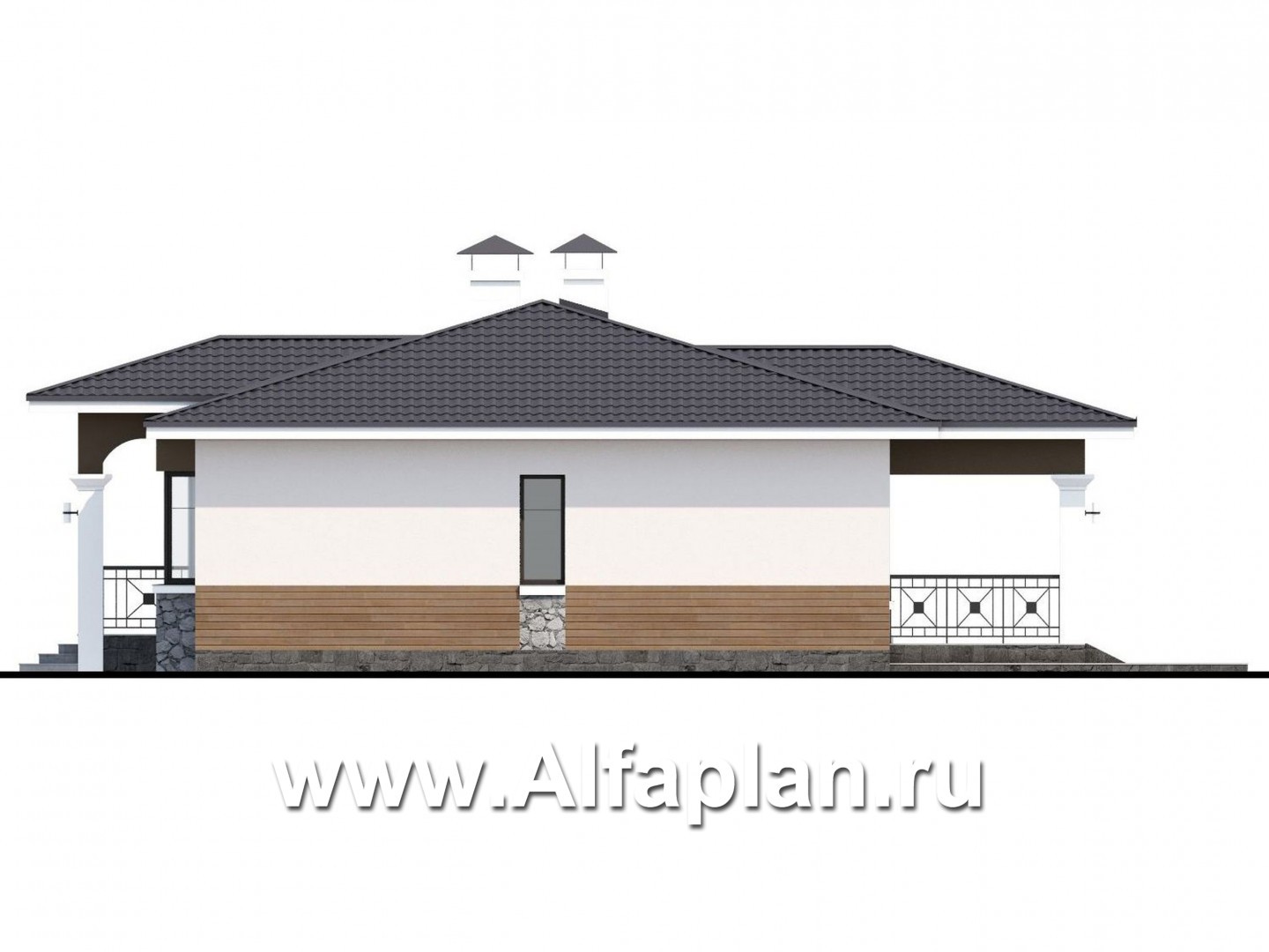 «Новый свет» - проект одноэтажного дома из газобетона, с эркером, для небольшой семьи - фасад дома