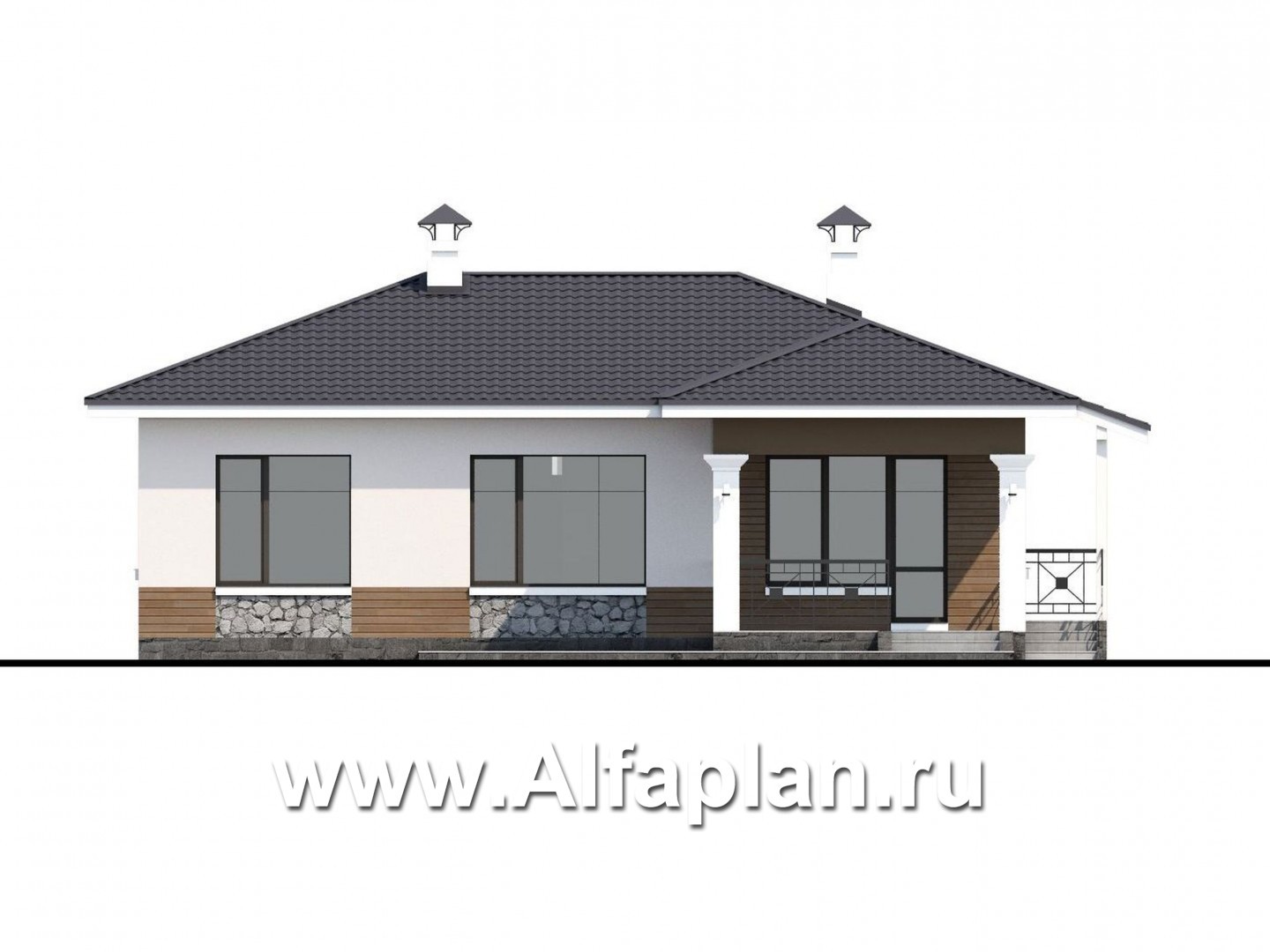 «Новый свет» - проект одноэтажного дома из газобетона, с эркером, для небольшой семьи - фасад дома
