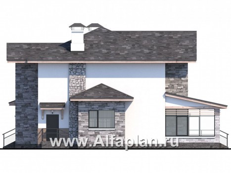 Проекты домов Альфаплан - «Снежная страна» - изящный коттедж с террасами - превью фасада №2