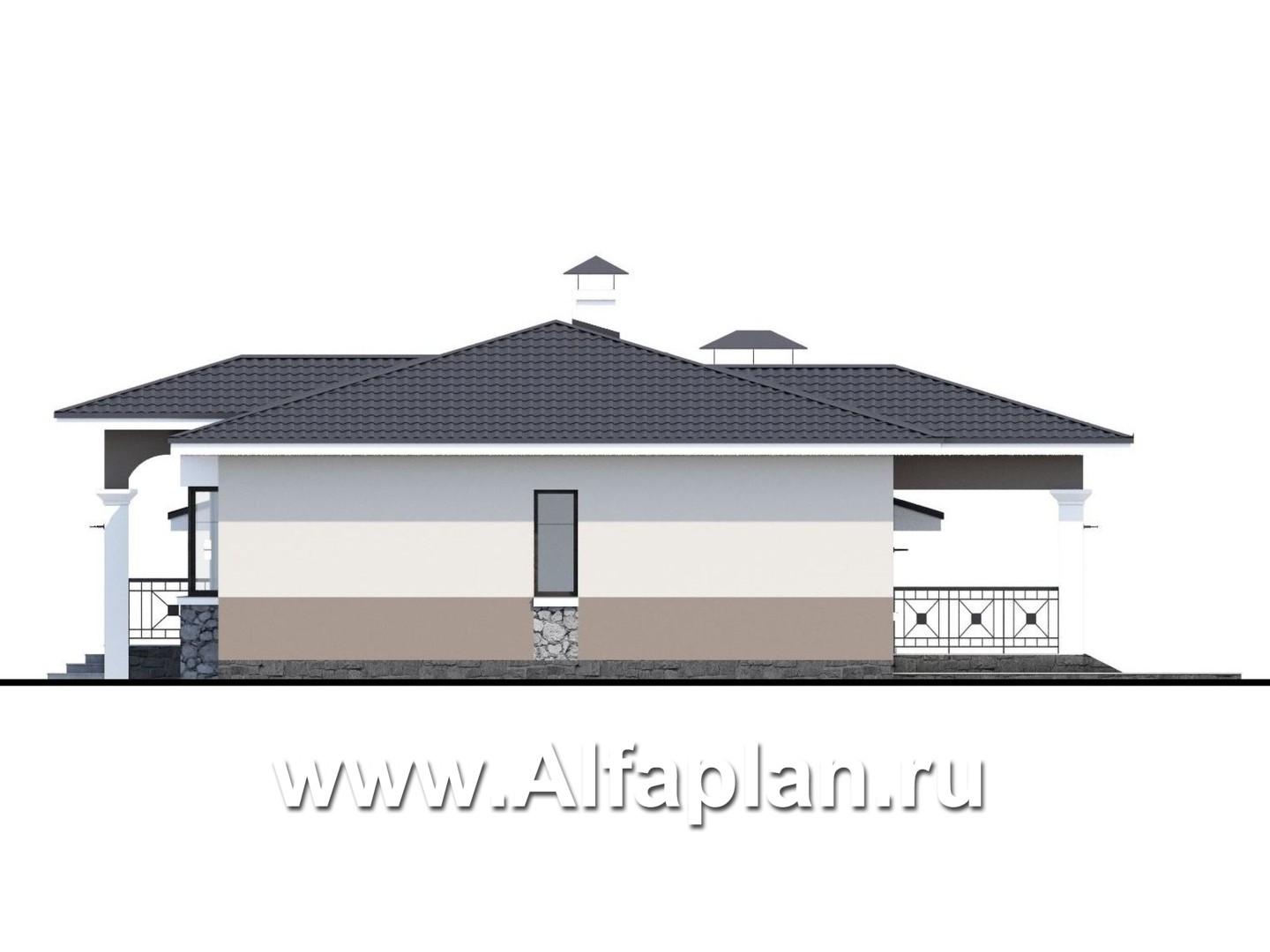 «Новый свет» - проект одноэтажного дома с эркером и с гаражом, для небольшой семьи - фасад дома