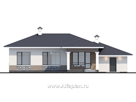«Новый свет» - проект одноэтажного дома с эркером и с гаражом, для небольшой семьи - превью фасада дома