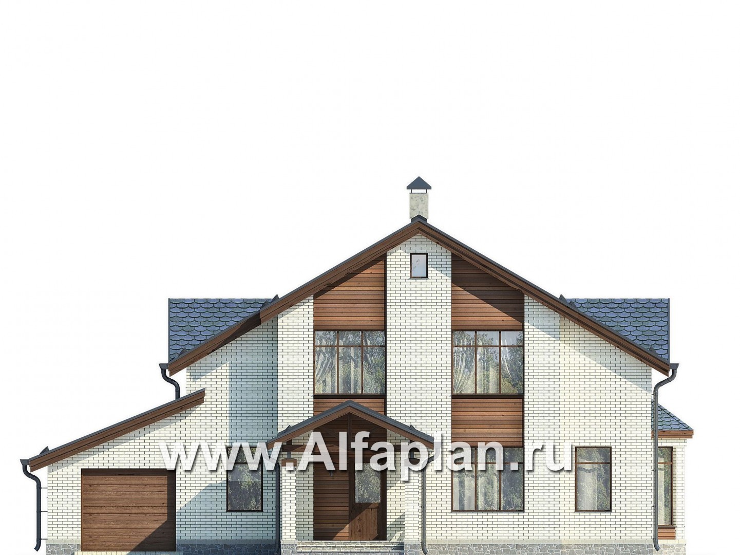 Проекты домов Альфаплан - Вместительный коттедж с большим гаражом - изображение фасада №1