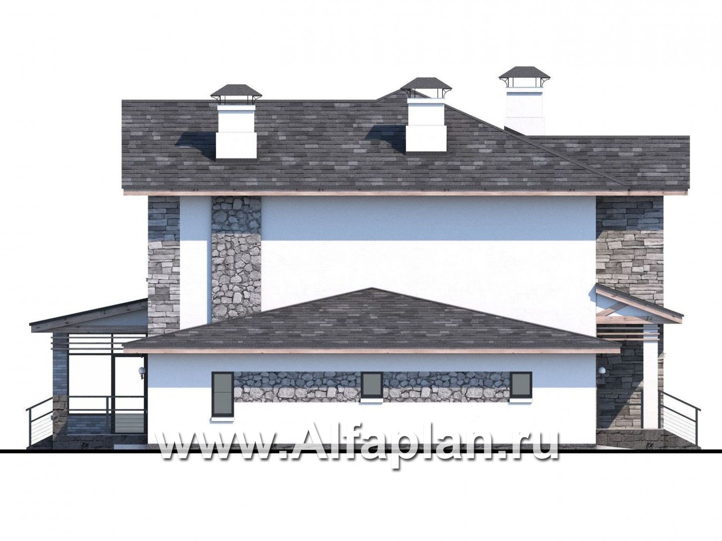 Проекты домов Альфаплан - «Снежная страна» - изящный коттедж с террасами и гаражом - изображение фасада №3