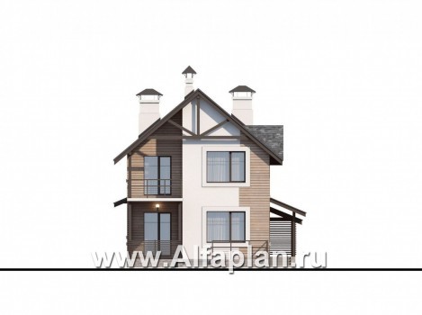 «Гольфстрим» - проект дома с мансардой в скандинавском стиле, с террасой и навесом на 2 авто, для узкого участка - превью фасада дома