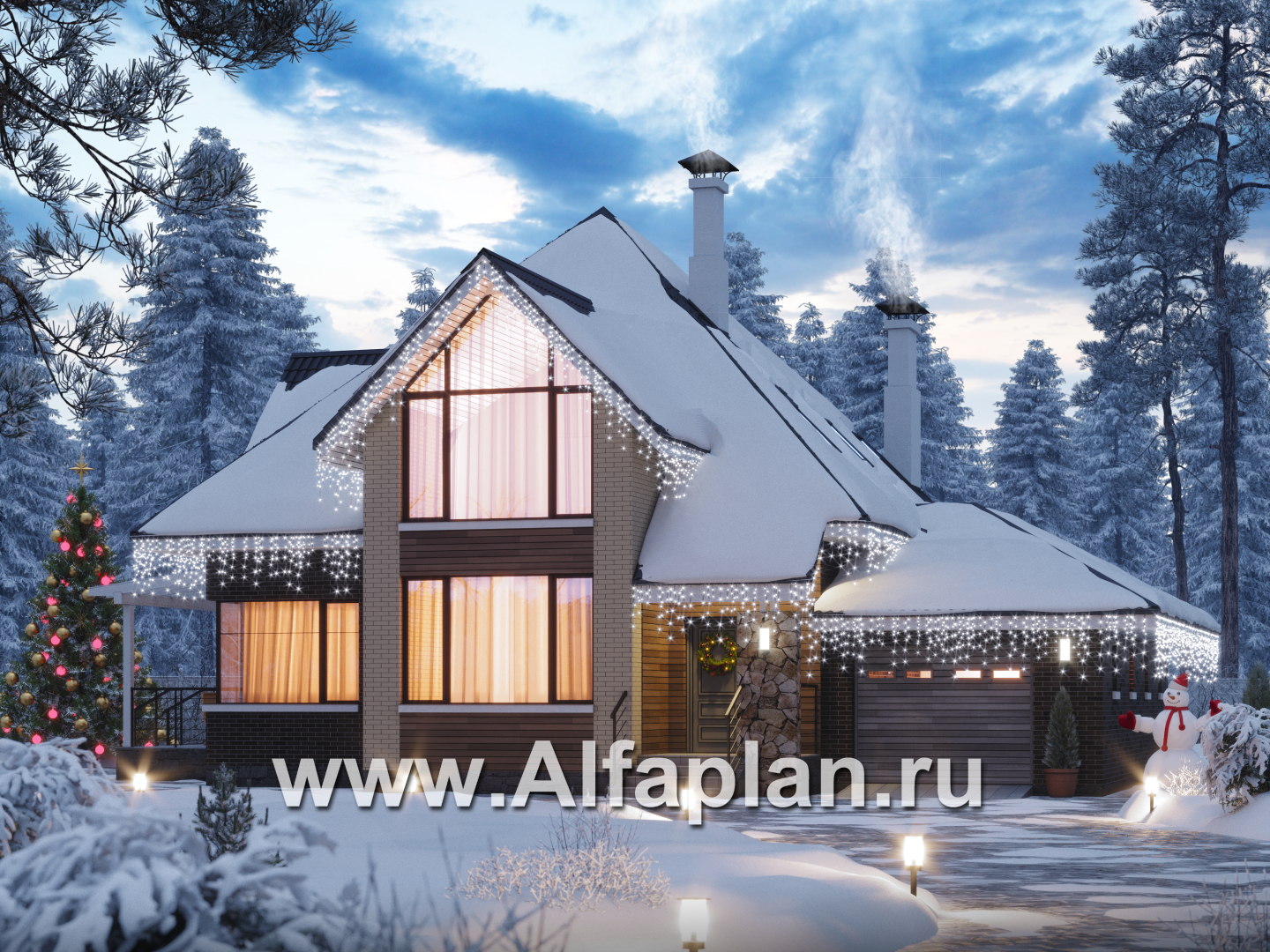 Проекты домов Альфаплан - «Альтаир» - современный мансардный дом с гаражом - основное изображение