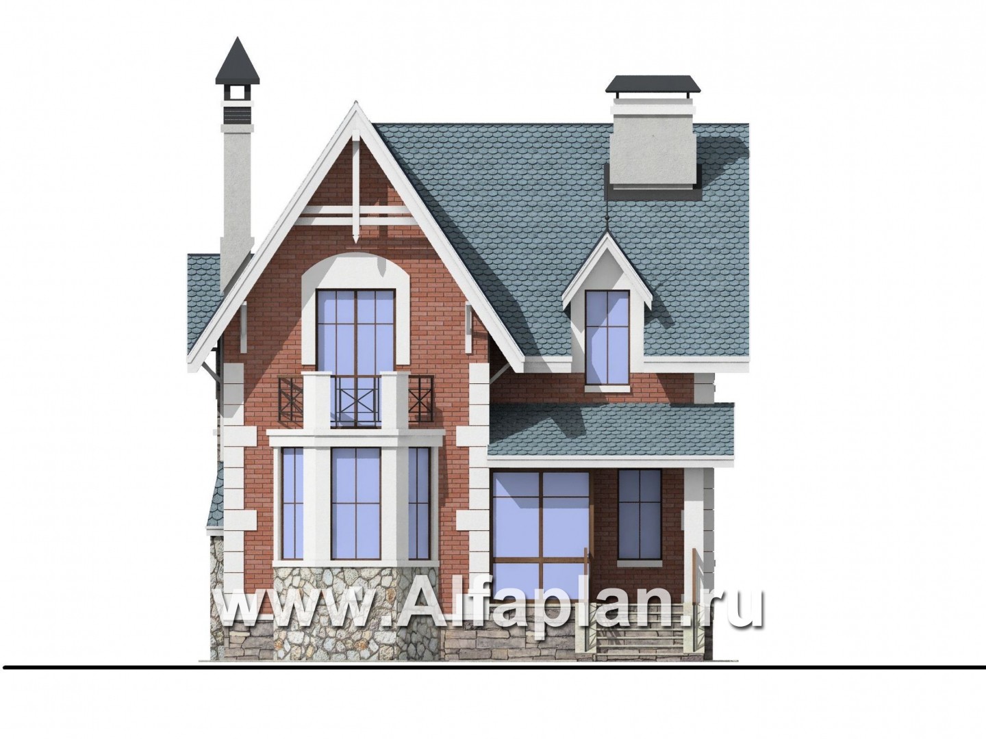«Стелла»- проект дома с мансардой, с террасой, в английском стиле - фасад дома
