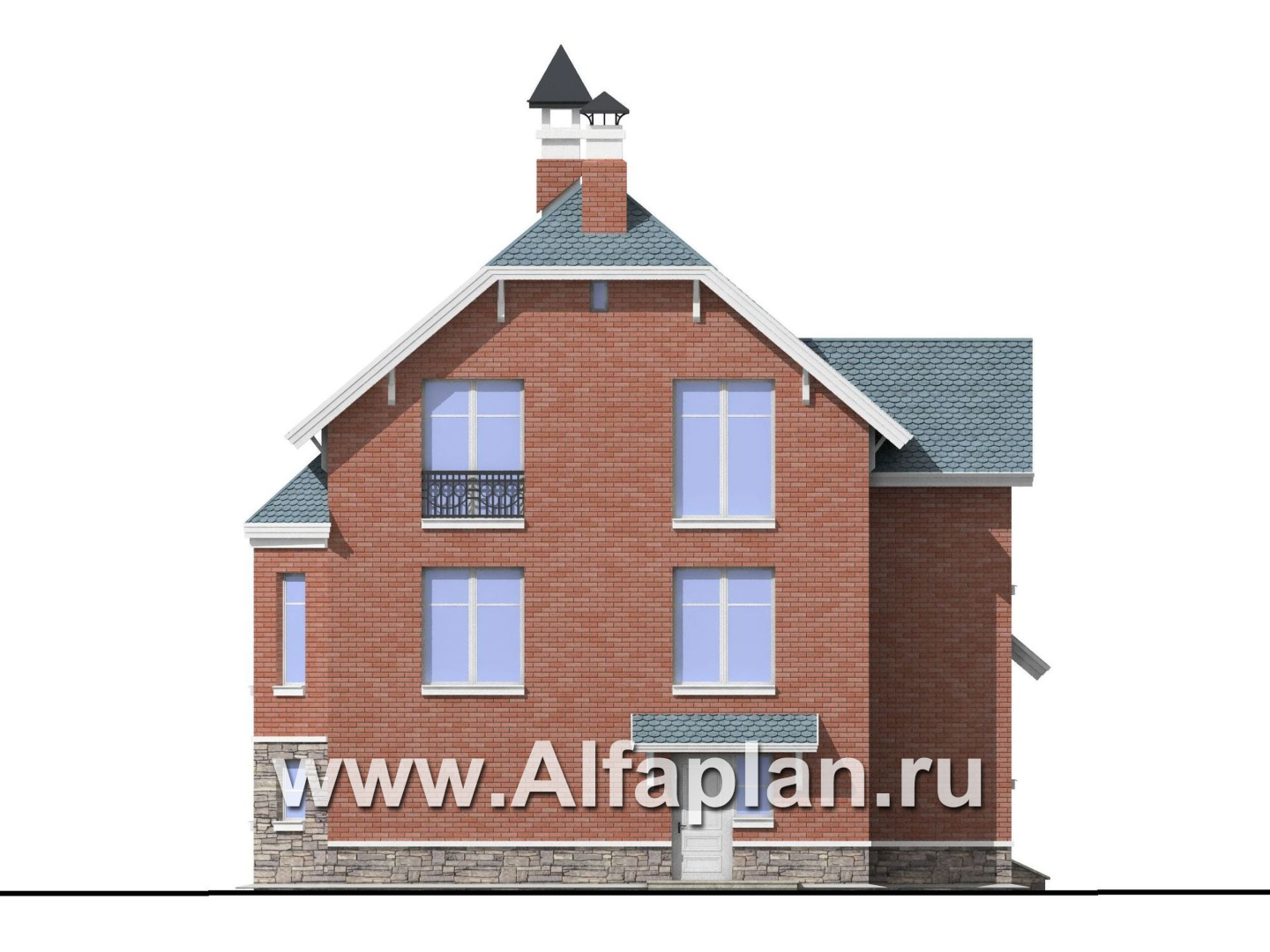 Проекты домов Альфаплан - «Корвет» - трехэтажный коттедж с двумя гаражами - изображение фасада №4