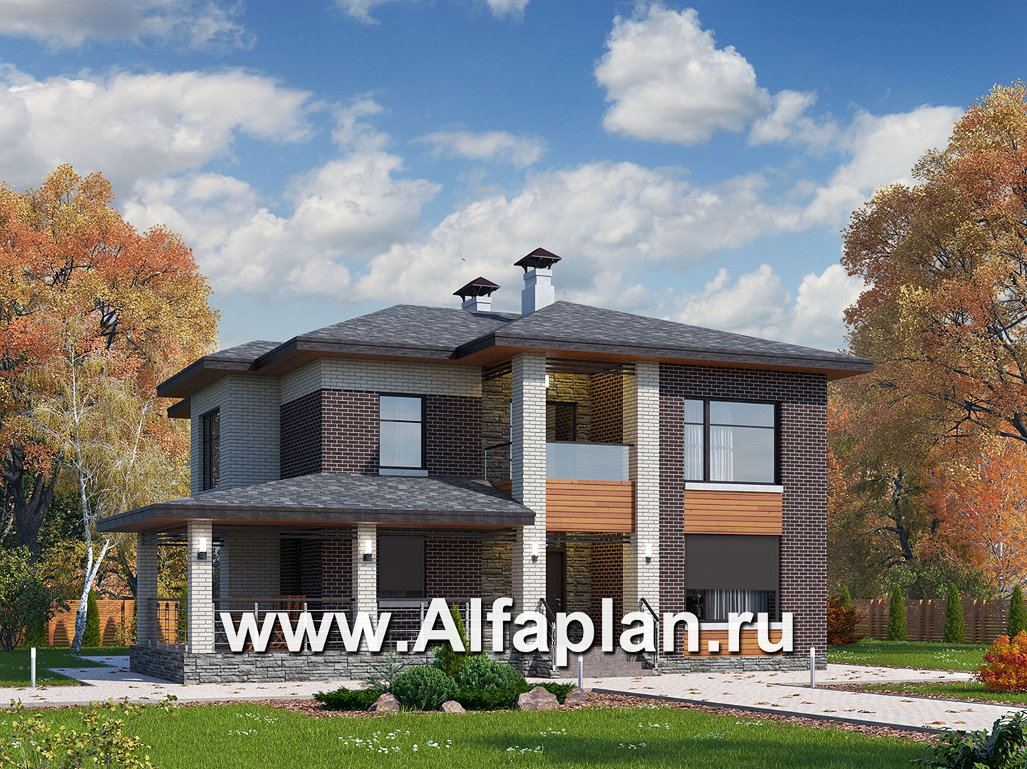 Проекты домов Альфаплан - «Республика» - современный двухэтажный комфортабельный дом - основное изображение