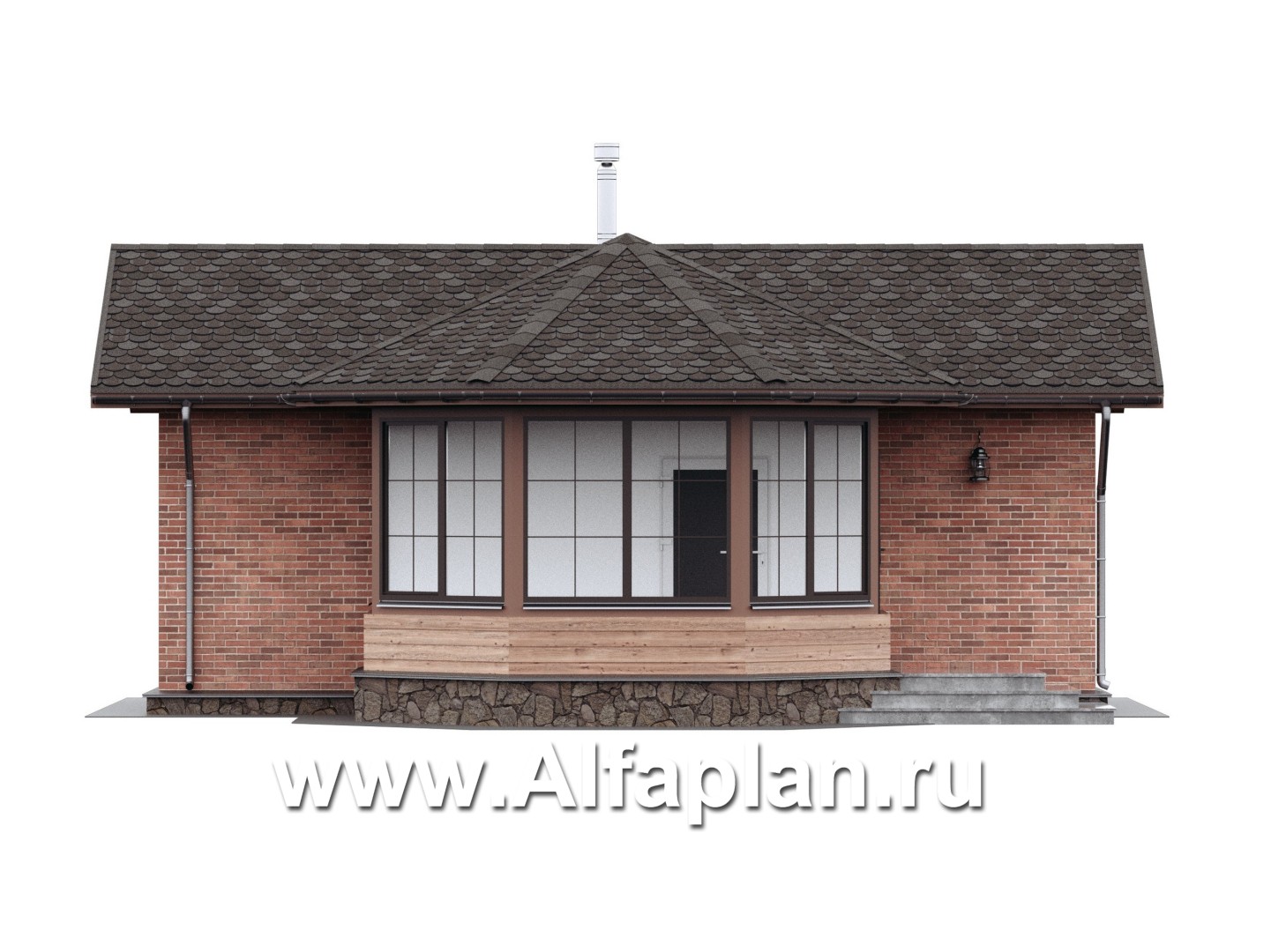 Проекты домов Альфаплан - Баня с удобной красивой верандой (беседкой) - изображение фасада №1