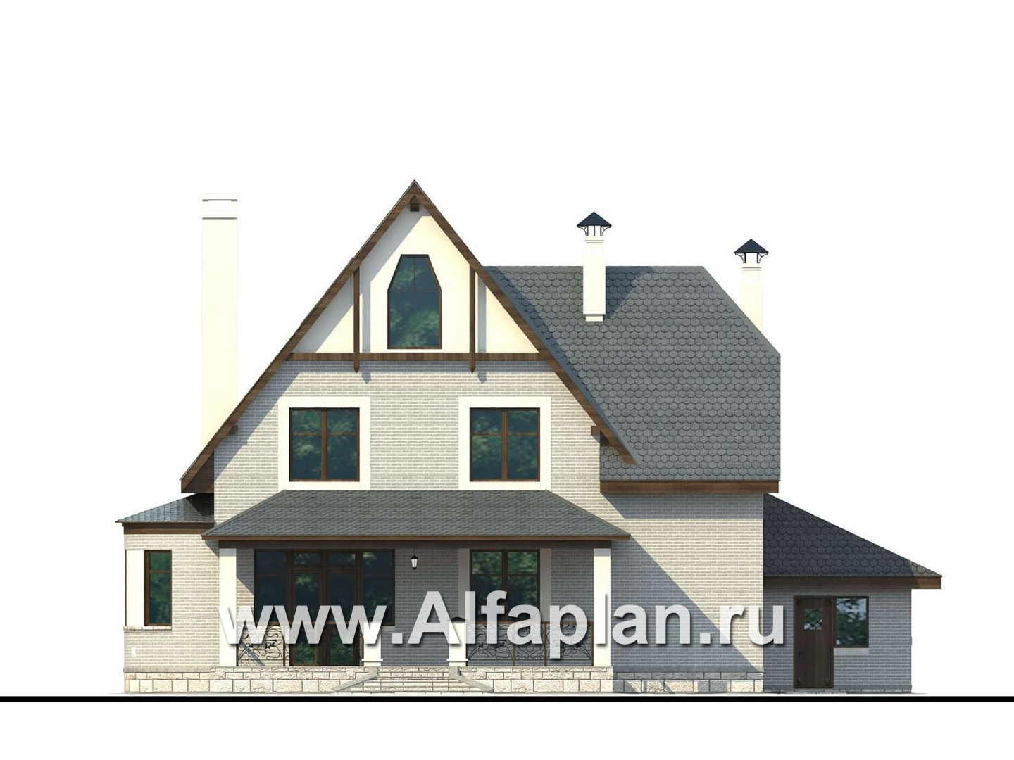 «Ленский» - проект двухэтажного дома, с мансардой и гаражом, для большой семьи в стиле модерн - фасад дома