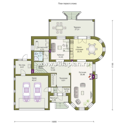 «Ленский» - проект двухэтажного дома, с мансардой и гаражом, для большой семьи в стиле модерн - превью план дома