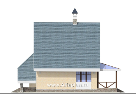 Проекты домов Альфаплан - «Шесть соток» - проект дома с мансардой, с террасой - превью фасада №2