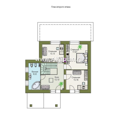 Проекты домов Альфаплан - «Шесть соток» - проект дома с мансардой, с террасой - превью плана проекта №2