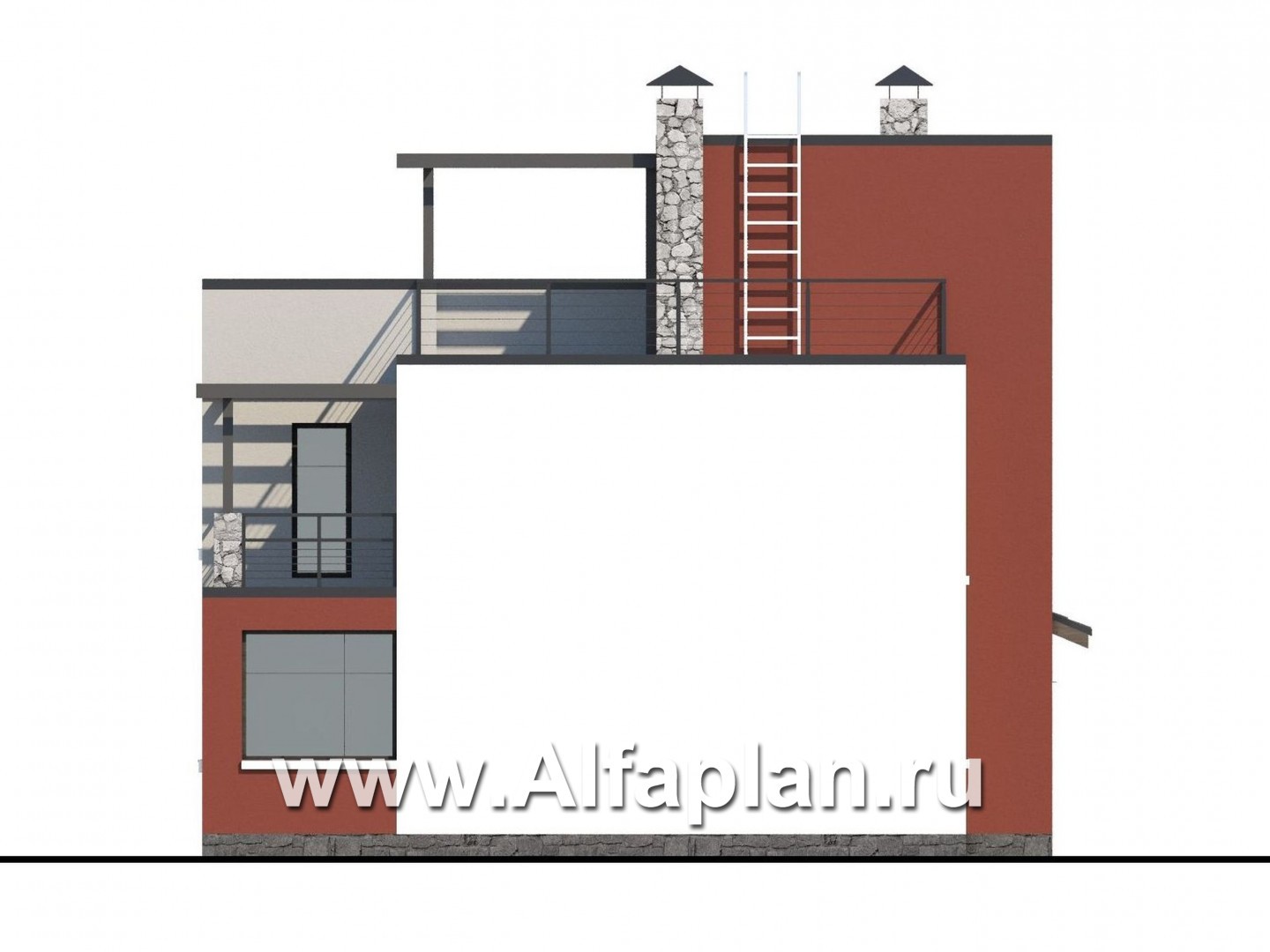 «Виток спирали» - проект двухэтажного современного дома, плоской эксплуатируемой крышей, в стиле минимализм - фасад дома