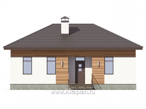 Проект простого одноэтажного дома, дача для небольшой семьи, 2 спальни, в современном стиле - превью фасада дома