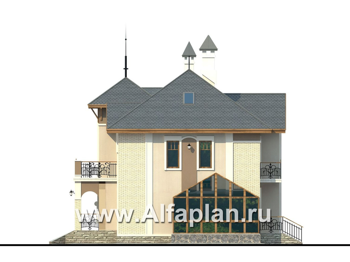 Проекты домов Альфаплан - «Разумовский» - элегантный загородный дом - изображение фасада №2
