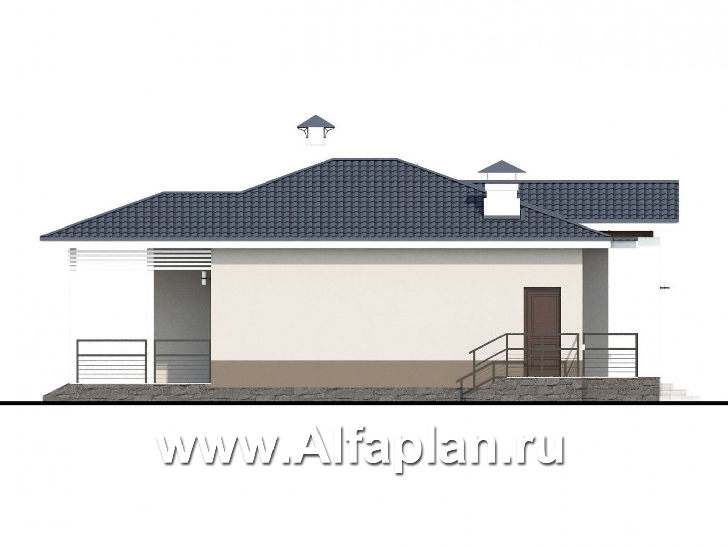 Проекты домов Альфаплан - «Бирюса» - проект одноэтажного коттеджа для небольшой семьи - изображение фасада №3