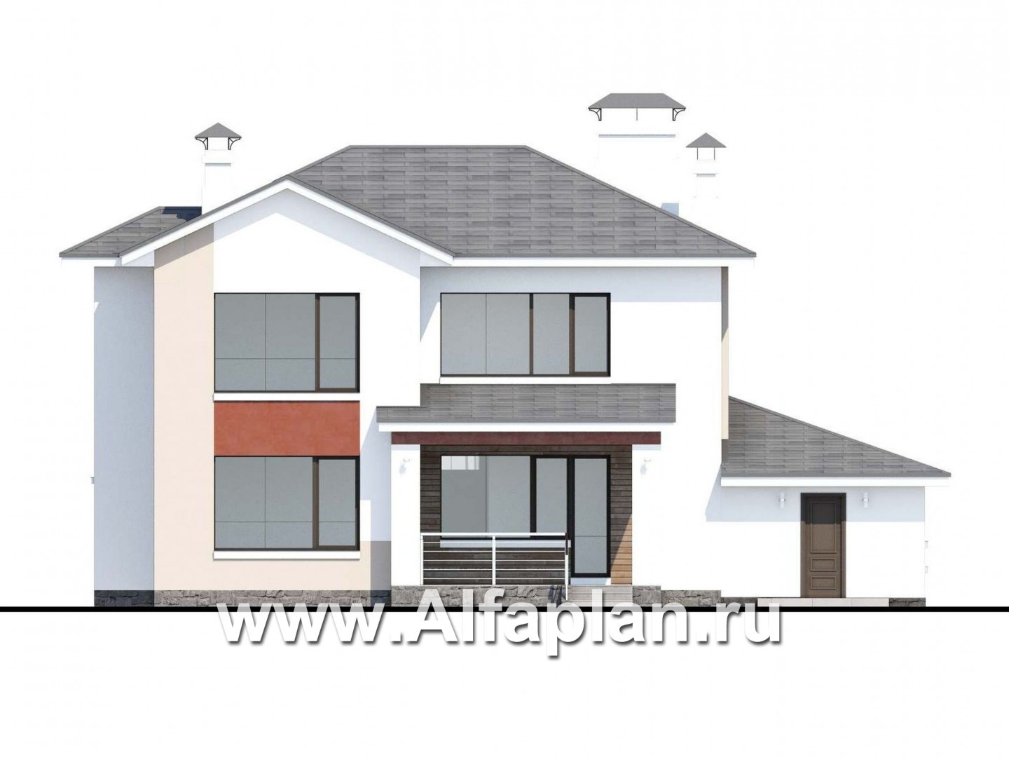 Проекты домов Альфаплан - «Платина» - проект двухэтажного современного дома, с террасой, в современном стиле - изображение фасада №4