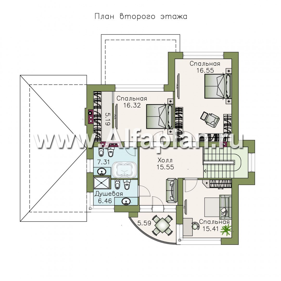 Проекты домов Альфаплан - «Платина» - проект двухэтажного современного дома, с террасой, в современном стиле - план проекта №2