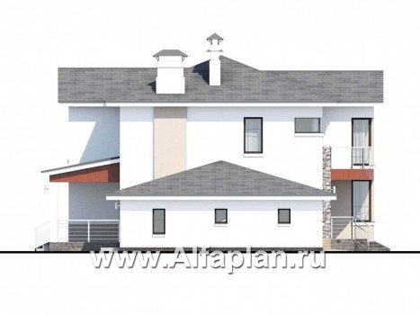 Проекты домов Альфаплан - «Платина» - проект двухэтажного современного дома, с террасой, в современном стиле - превью фасада №3