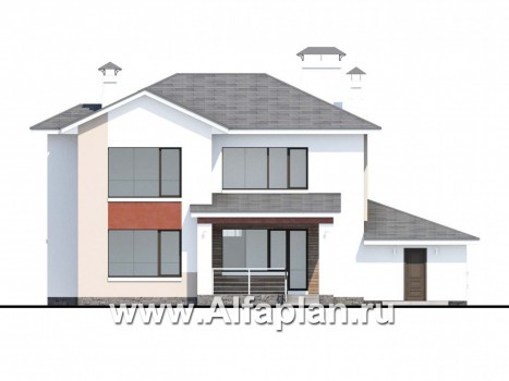 Проекты домов Альфаплан - «Платина» - проект двухэтажного современного дома, с террасой, в современном стиле - превью фасада №4