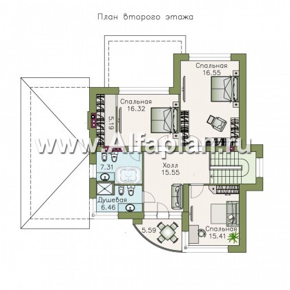 Проекты домов Альфаплан - «Платина» - проект двухэтажного современного дома, с террасой, в современном стиле - превью плана проекта №2