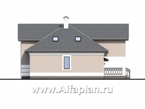 «Волга» - проект дома с мансардой, из газобетона, с террасой, планировка с тремя жилыми комнатами на 1 этаже и вторым светом  и гаражом, с гаражом - превью фасада дома