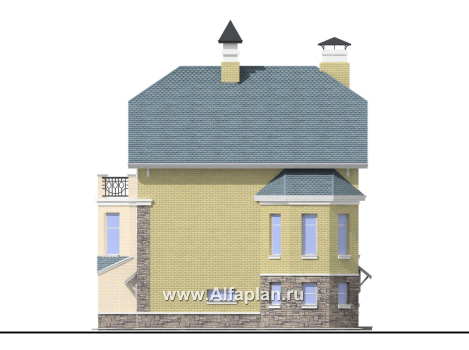 Проекты домов Альфаплан - «Корвет» -проект трехэтажного дома, с гаражом на 1 авто и спортзалом в цоколе, с эркером - превью фасада №2