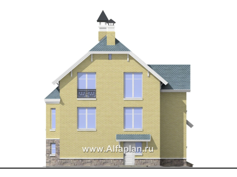 Проекты домов Альфаплан - «Корвет» -проект трехэтажного дома, с гаражом на 1 авто и спортзалом в цоколе, с эркером - превью фасада №4