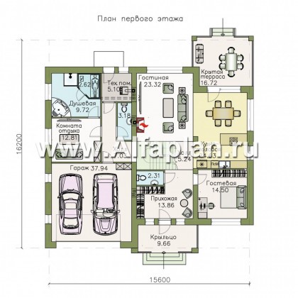 Проекты домов Альфаплан - «Кластер Персея» - современный мансардный дом с гаражом - превью плана проекта №1