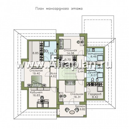 Проекты домов Альфаплан - «Кластер Персея» - современный мансардный дом с гаражом - превью плана проекта №2