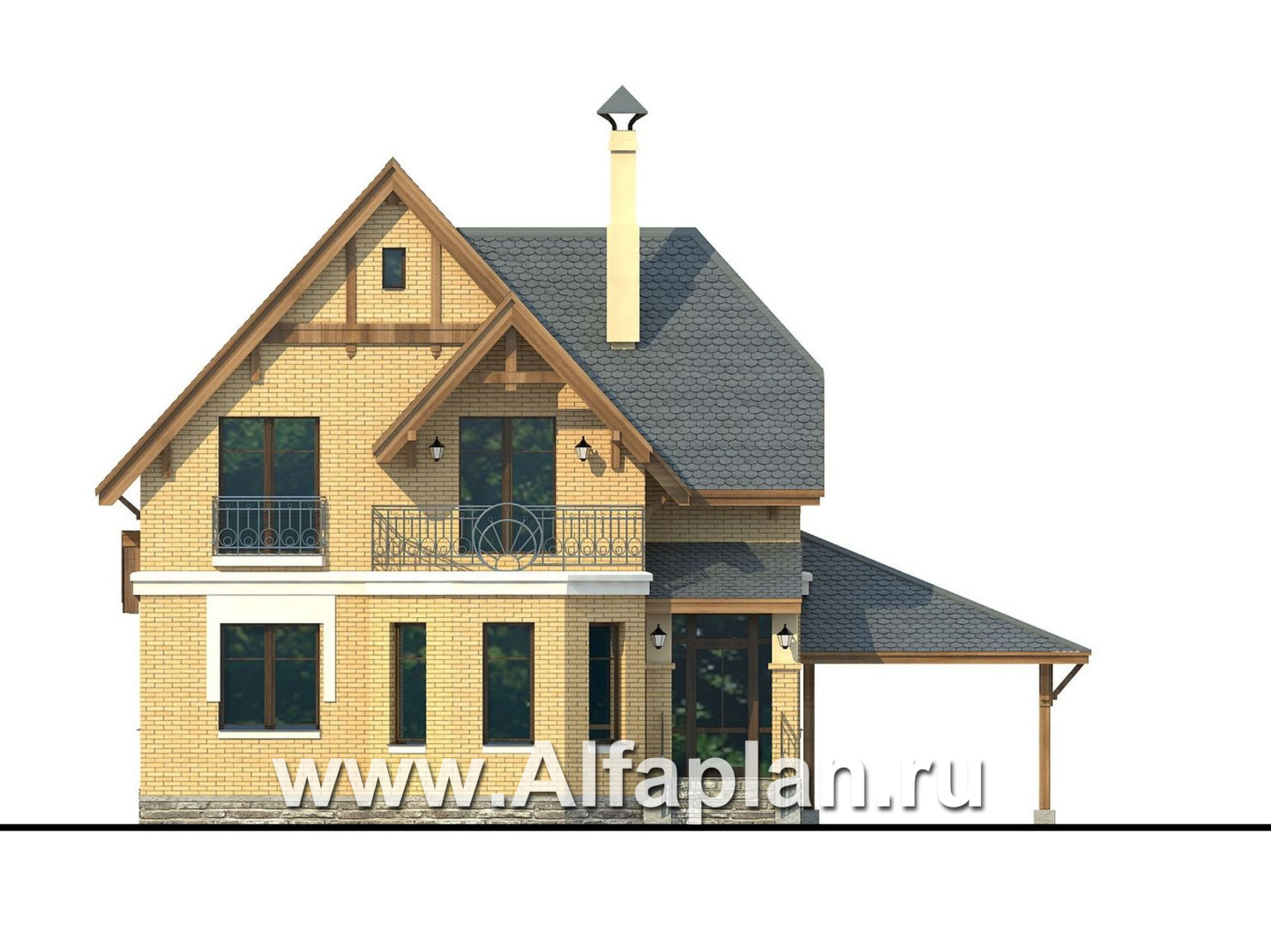 Проекты домов Альфаплан - «Шевалье» — компактный дом с балконом над эркером - изображение фасада №1