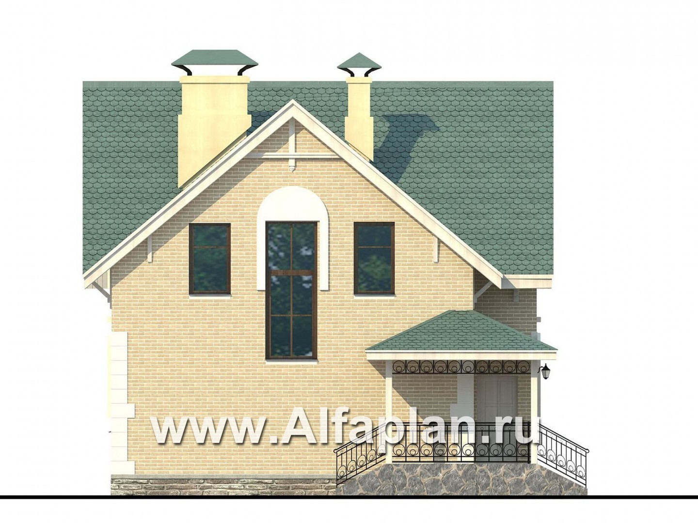 Проект дома с мансардой из газобетона «Оптима», открытая планировка, фото - фасад дома