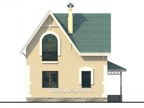 Проект дома с мансардой из газобетона «Оптима», открытая планировка, фото - превью фасада дома