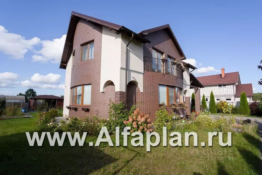 Проект двухэтажного дома из газобетона «Боген» с полукруглой гостиной, с террасой и гаражом - дизайн дома №3