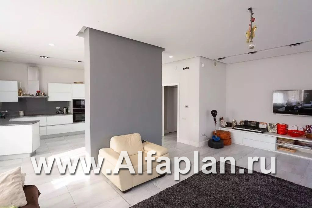 Проект двухэтажного дома из газобетона «Боген» с полукруглой гостиной, с террасой и гаражом - дизайн дома №4