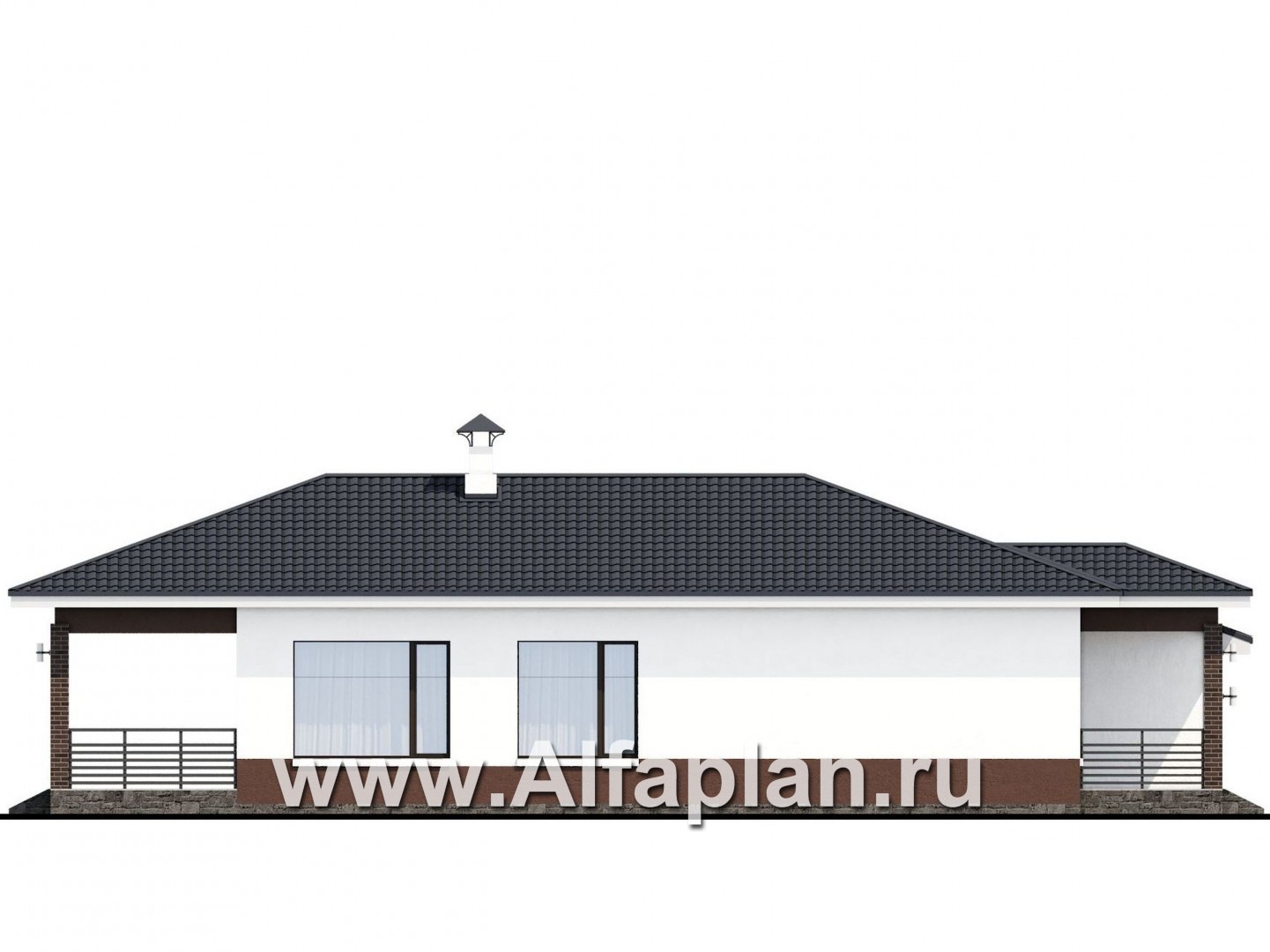«Каллиопа» - проект одноэтажного дома, 2 спальни, с террасой и с гаражом, в современном стиле - фасад дома