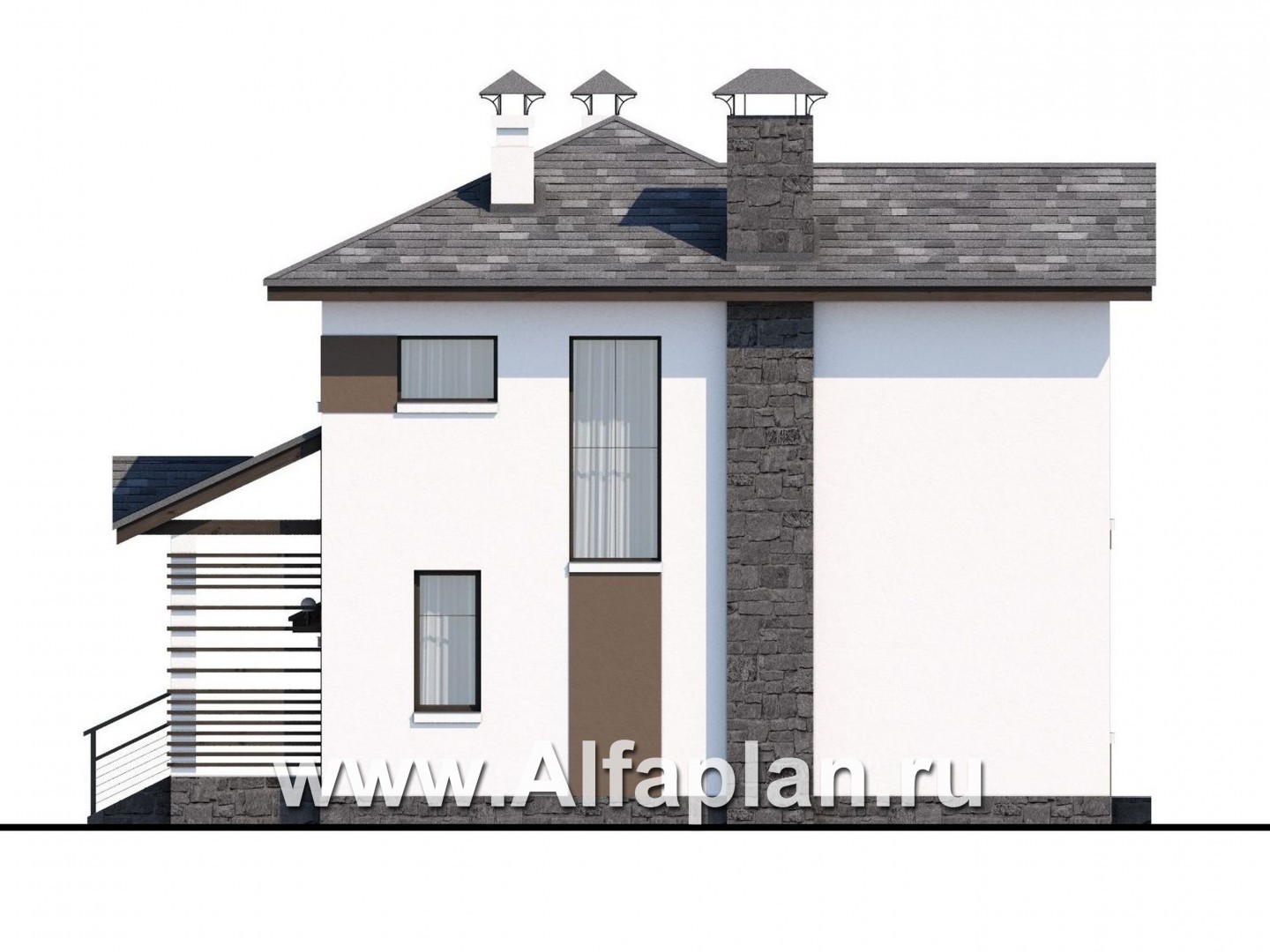 «Панорама» - проект простого двухэтажного дома из газобетона, с навесом на 1 авто, в современном стиле - фасад дома