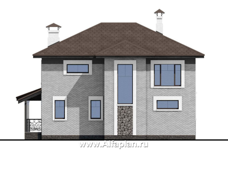 «Модерн» - проект двухэтажного дома из газобетона, с террасой, в стиле модерн - превью фасада дома
