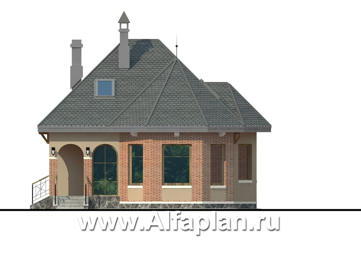 Проекты домов Альфаплан - «Душечка» - небольшой дом с мансардой - изображение фасада №1