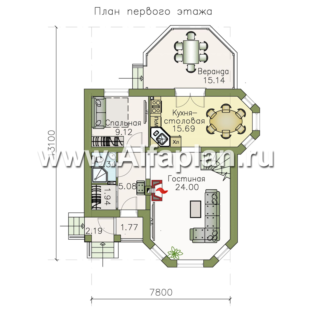 Проекты домов Альфаплан - «Душечка» - небольшой дом с мансардой - изображение плана проекта №1