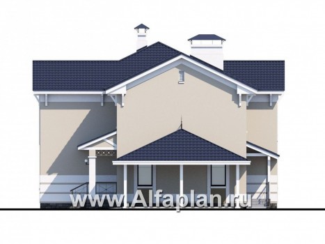 Проекты домов Альфаплан - «Патриций» - коттедж с большой верандой и террасой - превью фасада №2