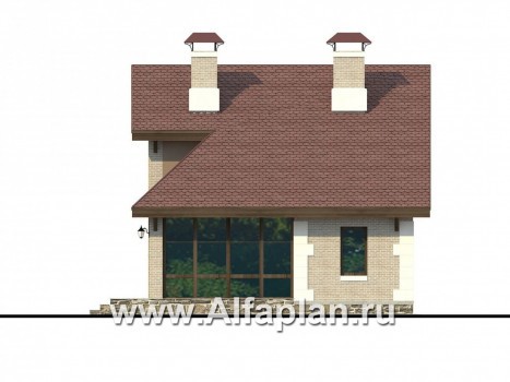 Проекты домов Альфаплан - «Замечательный сосед» - небольшой дом с верандой и студией в мансарде - превью фасада №2