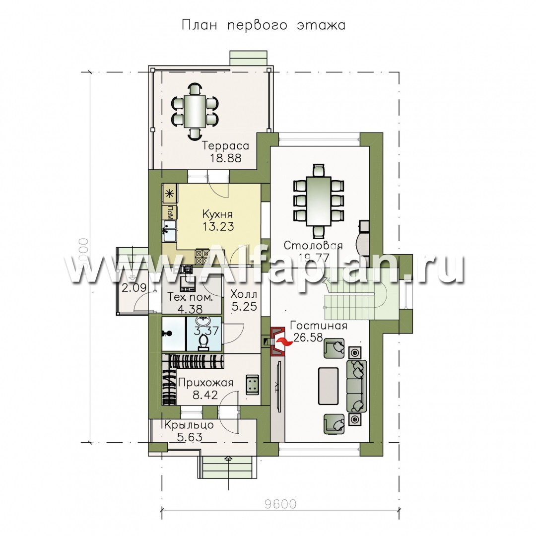Проекты домов Альфаплан - «Сектор счастья» - стильный и компактный дом для большой семьи - план проекта №1