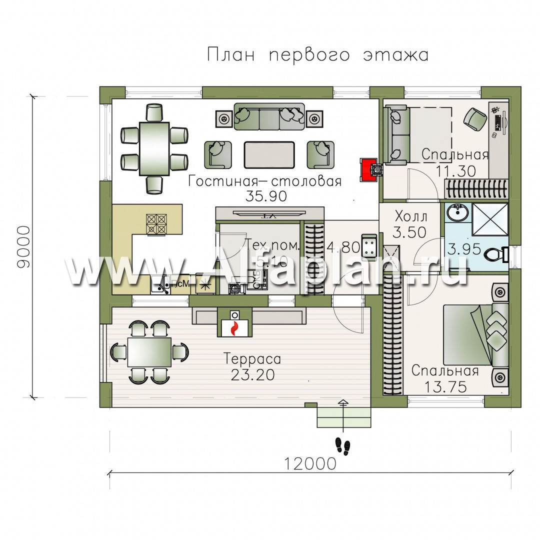 Проекты домов Альфаплан - «Бета» - каркасный дом с односкатной кровлей - изображение плана проекта №1