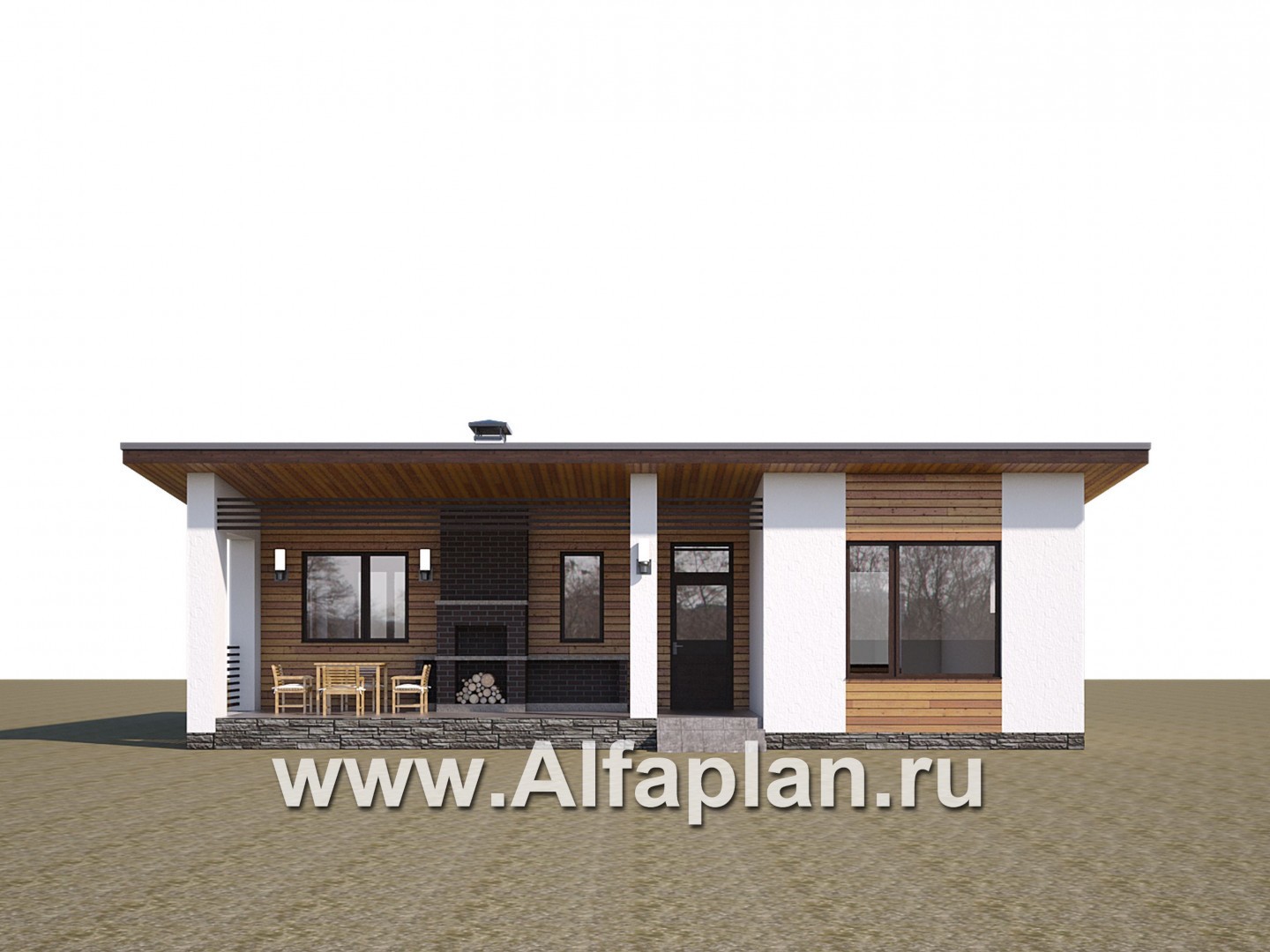 Проекты домов Альфаплан - «Бета» - проект одноэтажного каркасного дома с террасой, в скандинавском стиле - дополнительное изображение №1