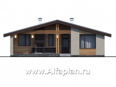 Проекты домов Альфаплан - «Бета» - стильный каркасный коттедж с террасой - превью фасада №1