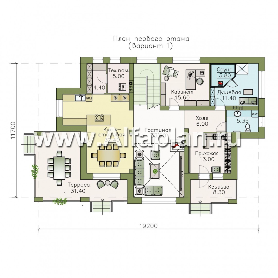 Проекты домов Альфаплан - «Арно» - классический особняк с двусветной столовой - план проекта №2