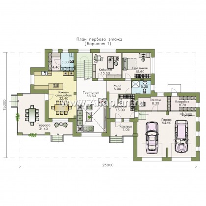 Проекты домов Альфаплан - «Арно» - классический особняк с двусветной столовой и большим гаражом - превью плана проекта №2
